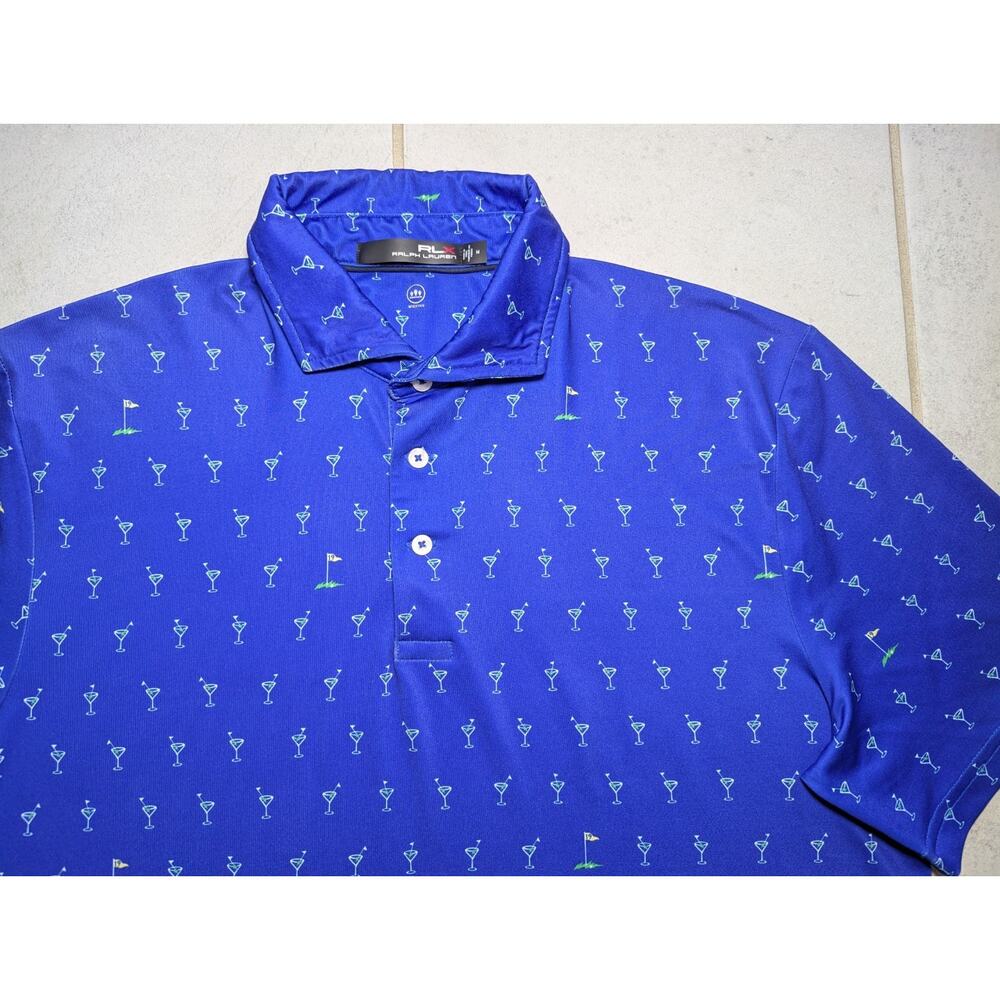 RLX Ralph Lauren Men's Medium Golf Shirt Polo Blue 19th Hole Martini Pint - Picture 4 of 6